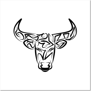 Black and White Tribal Bull / Ox Posters and Art